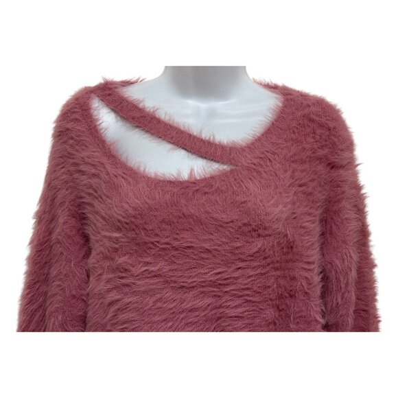 Ivory Rose Womens Size L Fuzzy Pink Asymmetrical Cutout Sweater Y2K Whimsygoth - Picture 6 of 12